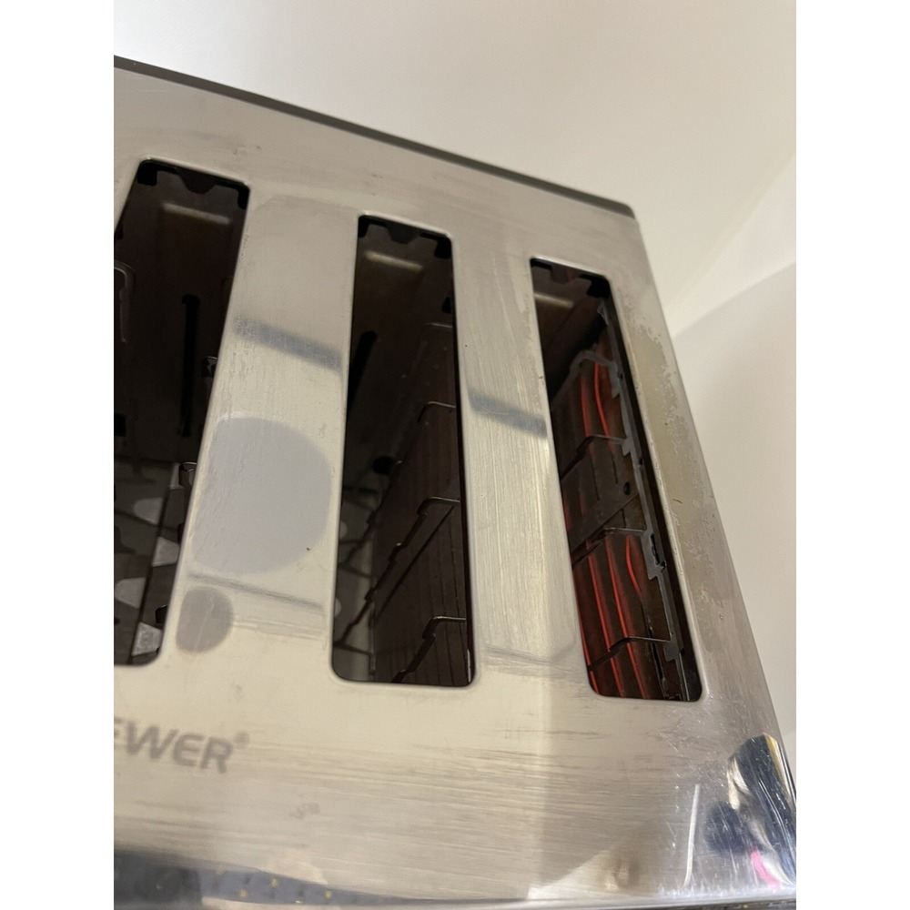 BLACK + DECKER Toaster 4 Slice Chrome Works Vintage Mid Century Wood Brown - Picture 3 of 5